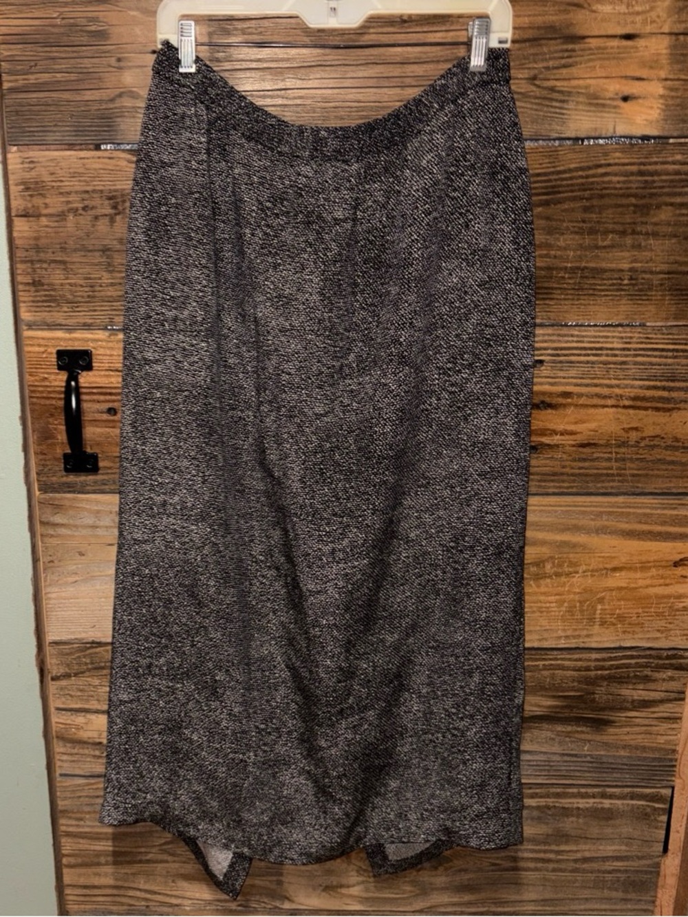 Classic Vintage Black-Gray 100% Silk Midi Skirt